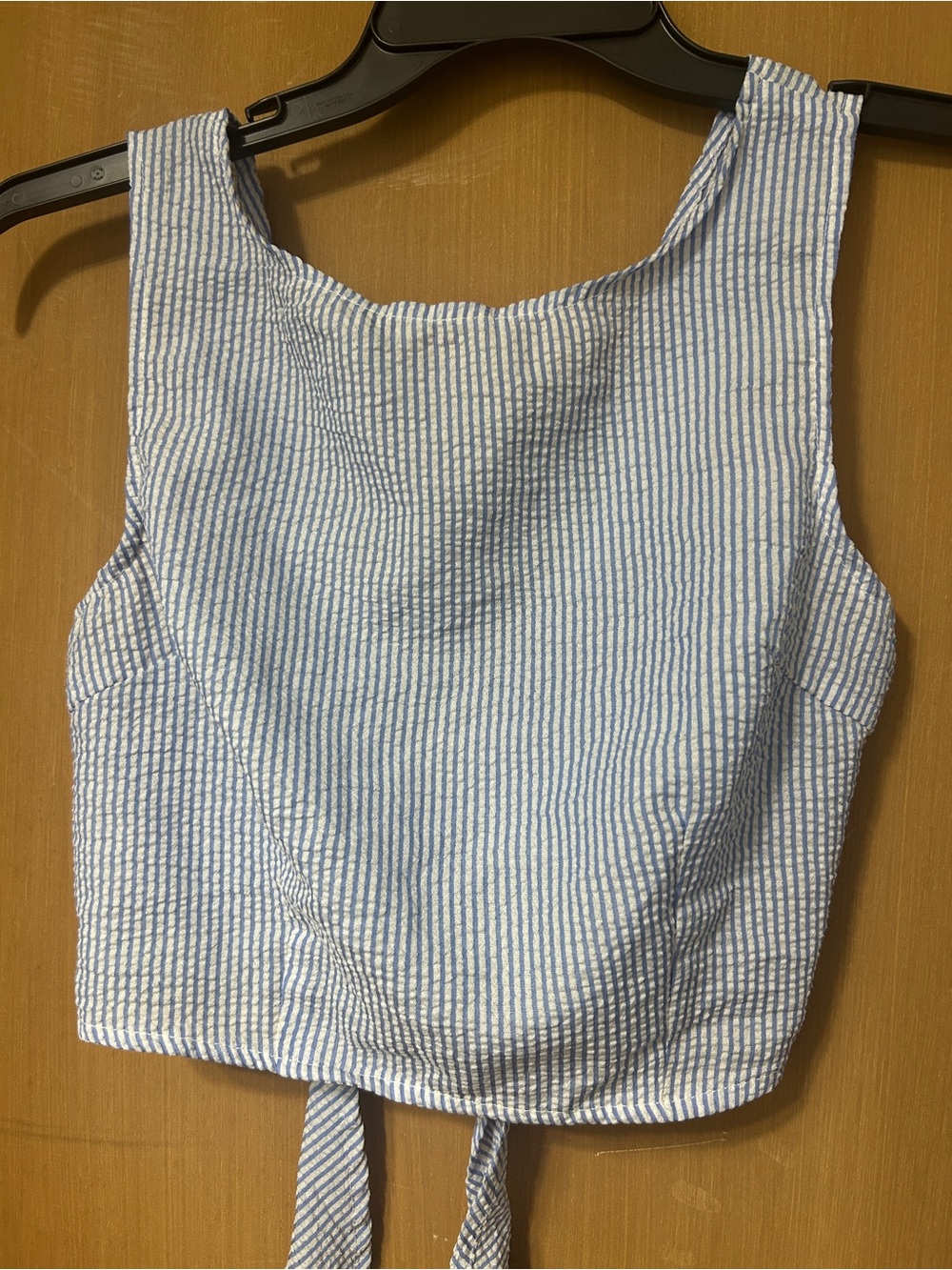 SHEIN Blue and White Striped Tie-Back Crop Top